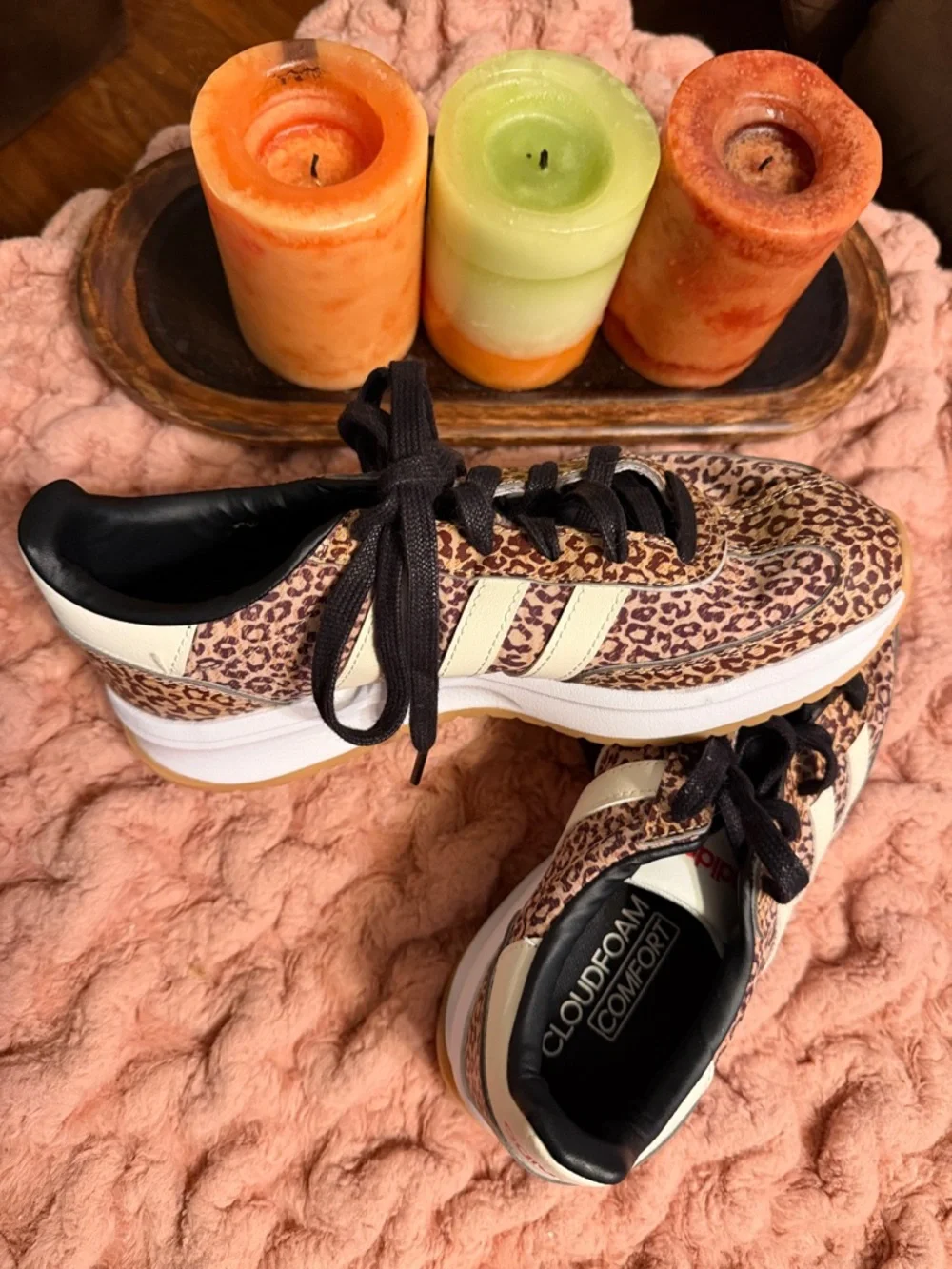 adidas Leopard Print Sneakers with Cream Stripes and Black Laces/New Without tag